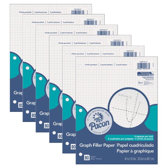 Picture of Pacon Graphing Paper, 8in x 10-1/2in, 1/4in Quadrille Ruled, White, 80 Sheets Per Pack, Case Of 6 Packs