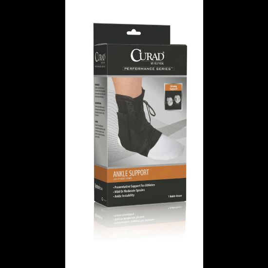 Picture of CURAD Vinyl Lace-Up Ankle Splints, Small, Black, Case Of 4