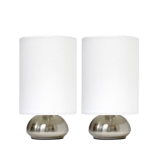 Picture of Simple Designs Gemini Mini Touch Table Lamps, 9inH, Ivory Shade/Brushed-Nickel Base, Set Of 2