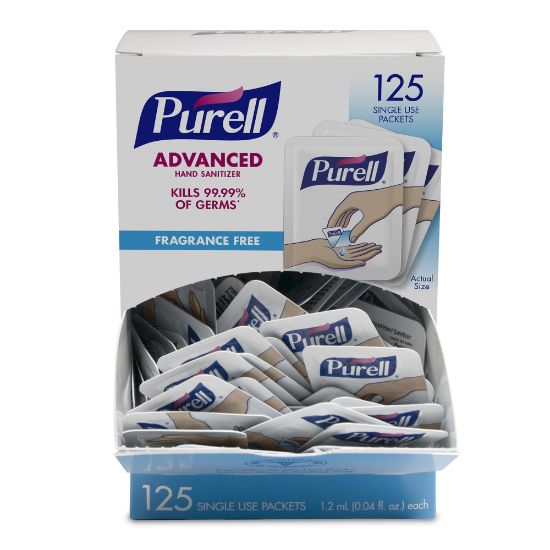 Picture of Purell Singles Advanced Hand Sanitizer Individual Single-Use Packets, 1.2 mL, 125 Packets Per Box, Case Of 12 Boxes