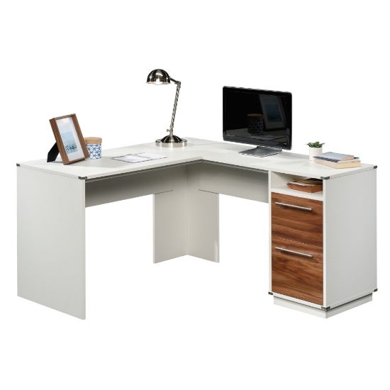 Picture of Sauder Vista Key 60inW L-Shaped Corner Desk, Pearl Oak/Blaze Acacia