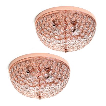 Picture of Elegant Designs 2-Light Elipse Crystal Flush-Mount Ceiling Lights, Rose Gold/Crystal, Pack Of 2 Lights