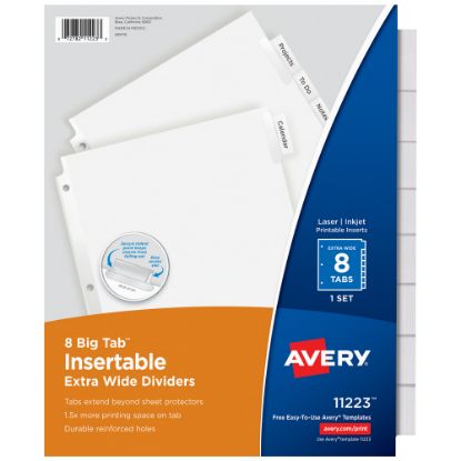 Picture of Avery Big Tab Extra-Wide Insertable Dividers, Clear Reinforced, White/Clear, 8-Tab