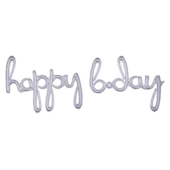 Picture of Amscan "Happy B-Day" Cursive Balloon Banner, 76in x 27in, Prismatic Silver