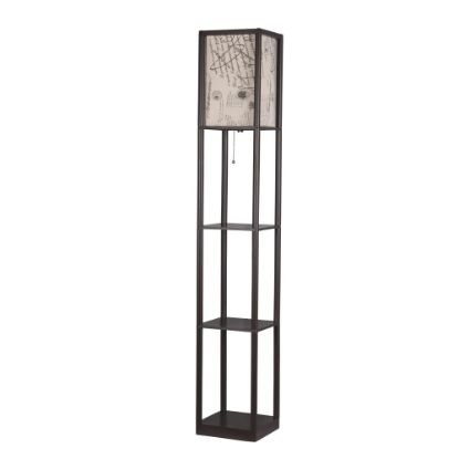 Picture of Adesso Simplee Script Shelf Floor Lamp, 62inH, Script Pattern Shade/Brown Base