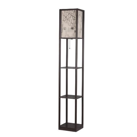 Picture of Adesso Simplee Script Shelf Floor Lamp, 62inH, Script Pattern Shade/Brown Base