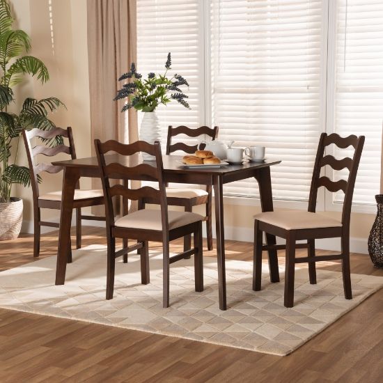 Picture of Baxton Studio Amara 5-Piece Dining Set, 29-15/16inH x 47-1/4inW x 29-1/2inD, Cream/Dark Brown