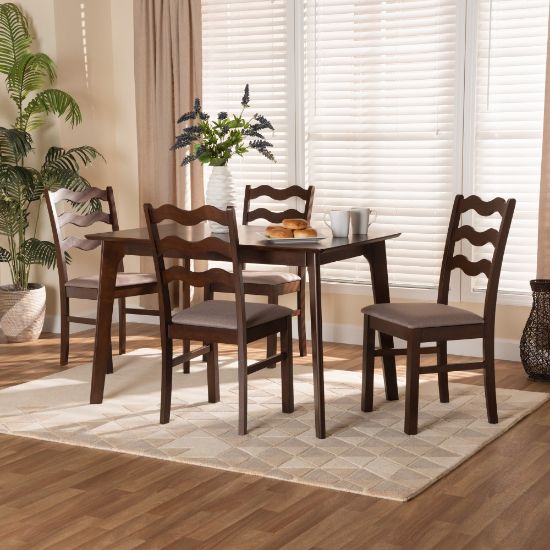 Picture of Baxton Studio Amara 5-Piece Dining Set, 29-15/16inH x 47-1/4inW x 29-1/2inD, Warm Gray/Dark Brown