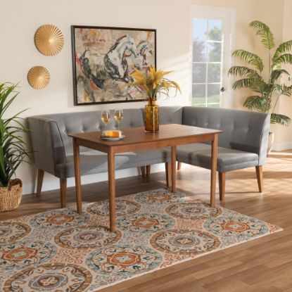 Picture of Baxton Studio Stewart Velvet-Upholstered And Finished Wood 3-Piece Dining Nook Set, Gray/Walnut Brown