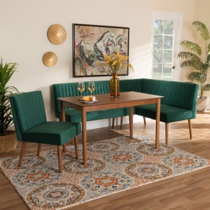 Picture of Baxton Studio Alvis 4-Piece Dining Nook Set, 27-3/4inH x 47-1/4inW x 27-1/2inD, Emerald Green/Walnut Brown