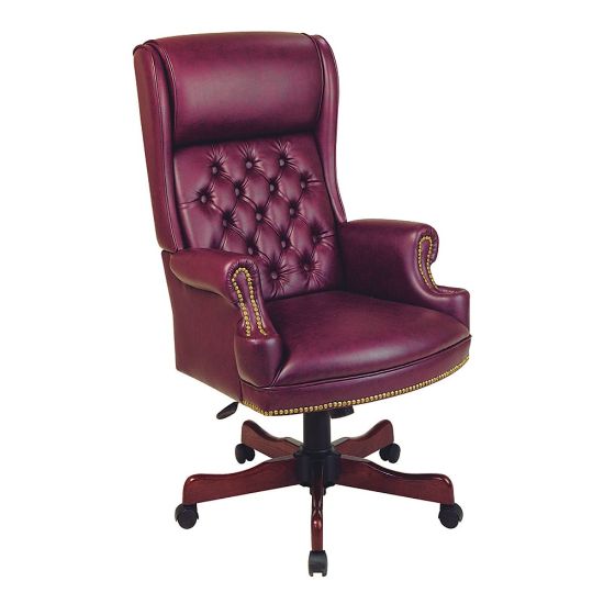 Picture of Office Star Traditional Ergonomic High-Back Chair With Built-In Headrest, Oxblood Burgundy/Mahogany