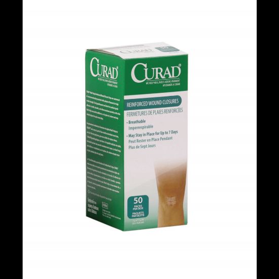 Picture of CURAD Sterile Medi-Strips Reinforced Wound Closures, 1/4in x 1 1/2in, White, 6 Per Pack, Box Of 50 Packs