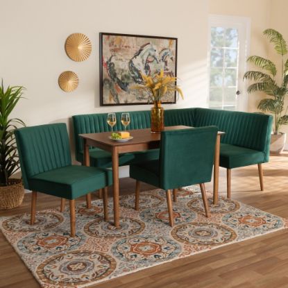 Picture of Baxton Studio Alvis 5-Piece Dining Nook Set, 27-3/4inH x 47-1/4inW x 27-1/2inD, Emerald Green/Walnut Brown