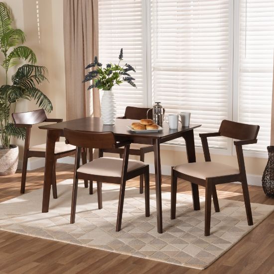 Picture of Baxton Studio Berenice 5-Piece Dining Set, 29-15/16inH x 47-1/4inW x 29-1/2inD, Cream/Dark Brown