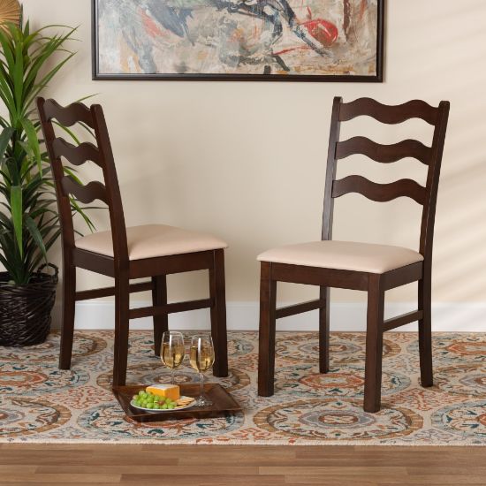 Picture of Baxton Studio Amara Fabric And Finished Wood 2-Piece Dining Chair Set, Cream/Dark Brown