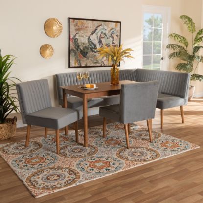 Picture of Baxton Studio Alvis 5-Piece Dining Nook Set, 27-3/4inH x 47-1/4inW x 27-1/2inD, Gray/Walnut Brown