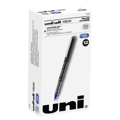 Picture of uni-ball Vision Liquid Ink Rollerball Pens, Bold Point, 1.0 mm, Blue Barrel, Blue Ink, Pack Of 12 Pens