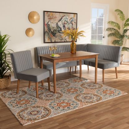 Picture of Baxton Studio Alvis 4-Piece Dining Nook Set, 27-3/4inH x 47-1/4inW x 27-1/2inD, Gray/Walnut Brown