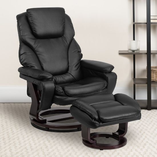 Picture of Flash Furniture Contemporary Swivel Recliner And Ottoman, Black/Mahogany