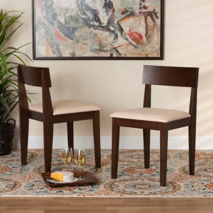 Picture of Baxton Studio Camilla Fabric And Finished Wood 2-Piece Dining Chair Set, Cream/Dark Brown