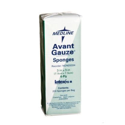 Picture of Medline Standard Non-Sterile Non-Woven Gauze Sponges, 4 ply, 3in x 3in,  White, 200 Sponges Per Pack, Case Of 20 Packs