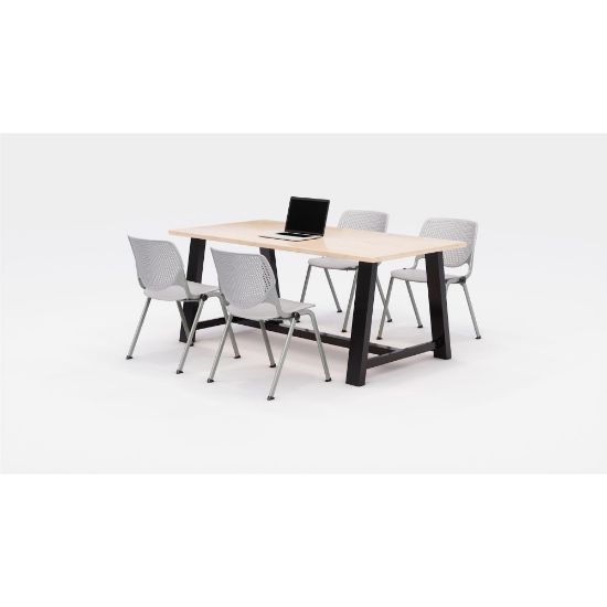 Picture of KFI Studios Midtown Table With 4 Stacking Chairs, Kensington Maple/Light Gray