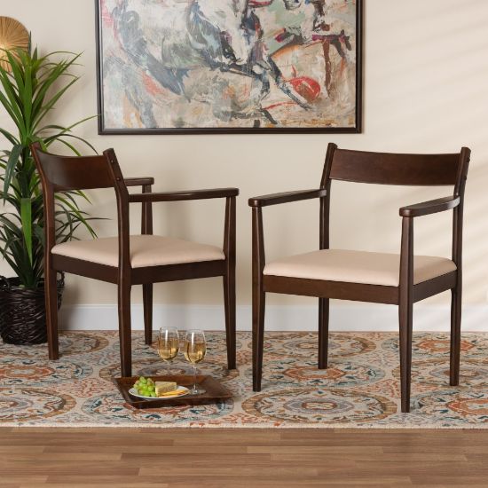 Picture of Baxton Studio Coretta Fabric And Finished Wood 2-Piece Dining Chair Set, Cream/Dark Brown