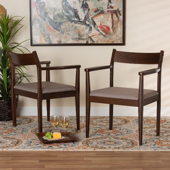 Picture of Baxton Studio Coretta Fabric And Finished Wood 2-Piece Dining Chair Set, Warm Gray/Dark Brown