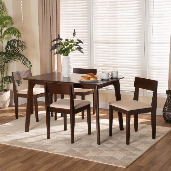 Picture of Baxton Studio Camilla 5-Piece Dining Set, 29-15/16inH x 47-1/4inW x 29-1/2inD, Cream/Dark Brown