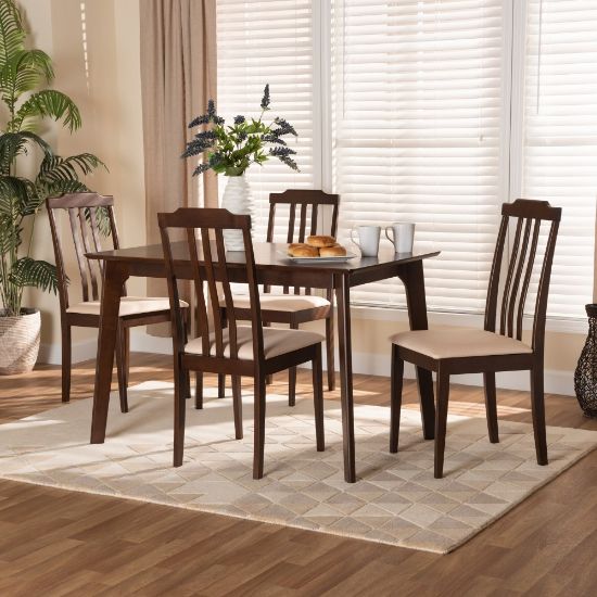 Picture of Baxton Studio Clarissa 5-Piece Dining Set, 29-15/16inH x 47-1/4inW x 29-1/2inD, Cream/Dark Brown