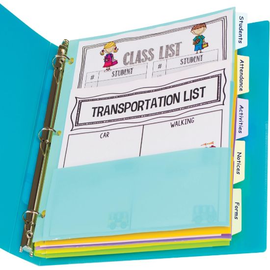 Picture of C-Line Bright Multi-pocket 5-tab Index Dividers - 5 Write-on Tab(s) - 5 Tab(s)/Set - Letter - 8.50in Width x 11in Length - 3 Hole Punched - Green Polypropylene, Orange, Purple, Yellow, Turquoise Divider - 5 / Set