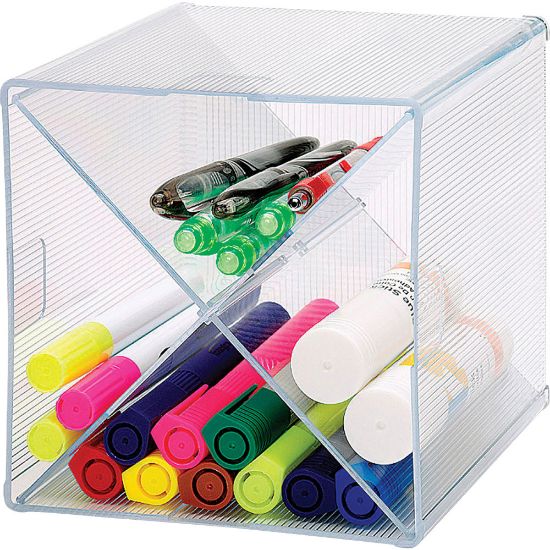 Picture of Business Source X-Cube Storage Organizer - 4 Compartment(s) - 6in Height x 6in Width x 6in DepthDesktop - Clear - 1 Each