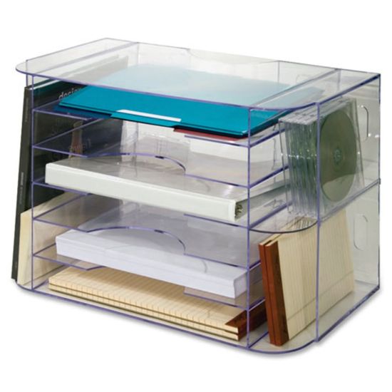 Picture of Sparco 6-tray Jumbo Desk Sorter - 3 Pocket(s) - 12.3in Height x 18.1in Width x 10in Depth - Desktop, Wall Mountable - Clear - 1Each