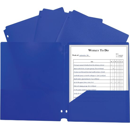 Picture of C-Line 2-pocket Heavyweight Poly Portfolio Pocket - 11.4in Length - 100 mil Thickness - For Letter 8 1/2in x 11in Sheet - 3 x Holes - Ring Binder - Rectangular - Blue - Polypropylene - 25 / Box