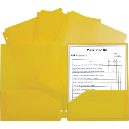 Picture of C-Line 2-pocket Heavyweight Poly Portfolio Pocket - 11.4in Length - 100 mil Thickness - For Letter 8 1/2in x 11in Sheet - 3 x Holes - Ring Binder - Rectangular - Yellow - Polypropylene - 25 / Box