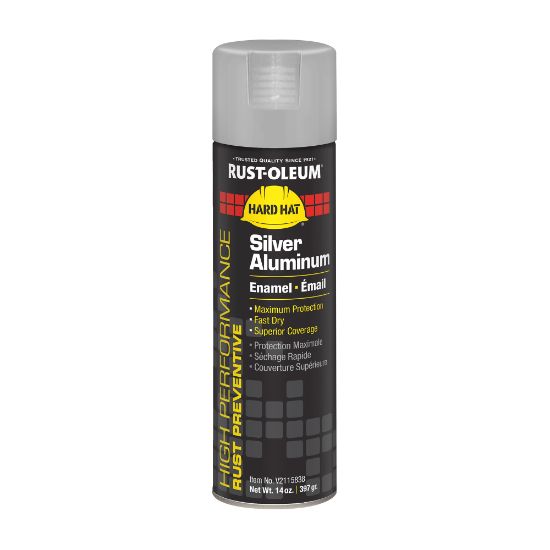 Picture of Rust-Oleum Hard Hat High Performance V2100 System Rust Preventive Enamel Spray Paint, 14 Oz, Gloss Silver Aluminum, Case Of 6 Cans