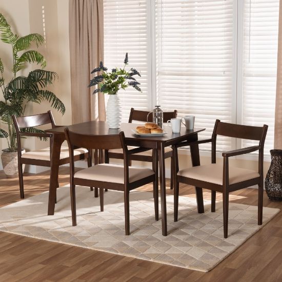 Picture of Baxton Studio Coretta 5-Piece Dining Set, 29-15/16inH x 47-1/4inW x 29-1/2inD, Cream/Dark Brown