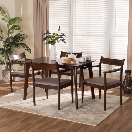 Picture of Baxton Studio Coretta 5-Piece Dining Set, 29-15/16inH x 47-1/4inW x 29-1/2inD, Warm Gray/Dark Brown