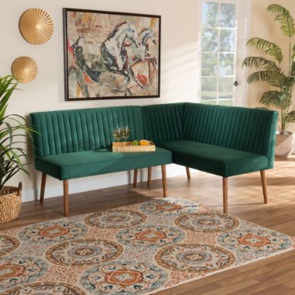 Picture of Baxton Studio Alvis 2-Piece Dining Nook Banquette Set, 32-1/8inH x 52-7/16inW x 25inD, Emerald Green/Walnut Brown