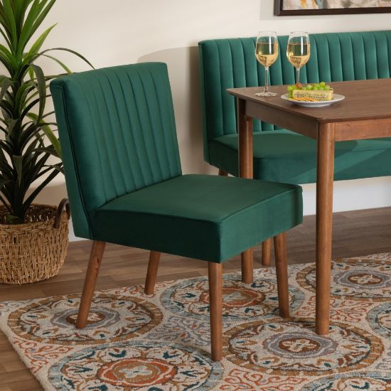 Picture of Baxton Studio Alvis Velvet-Upholstered And Finished Wood Dining Chair, Emerald Green/Walnut Brown