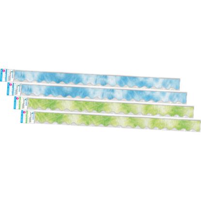 Picture of Barker Creek Double-Sided Scalloped-Edge Border Strips, 2-1/4in x 36in, Blue/Lime Tie-Dye And Ombre, Pack Of 52 Strips