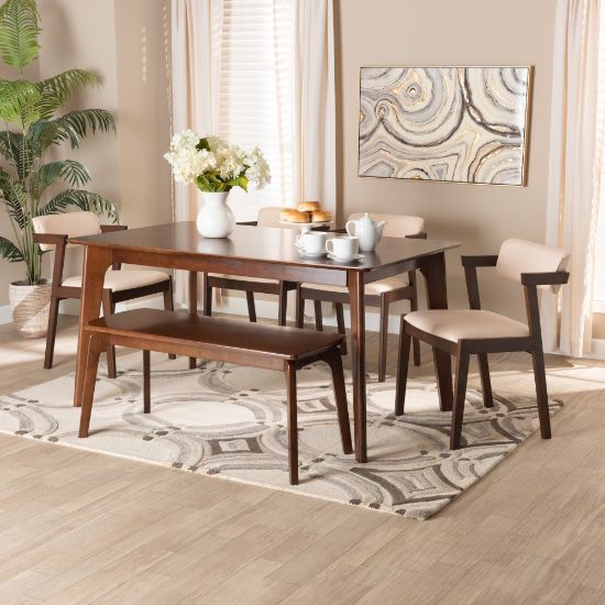 Picture of Baxton Studio Althea 6-Piece Dining Set, 29-15/16inH x 59-1/8inW x 35-7/16inD, Cream/Dark Brown