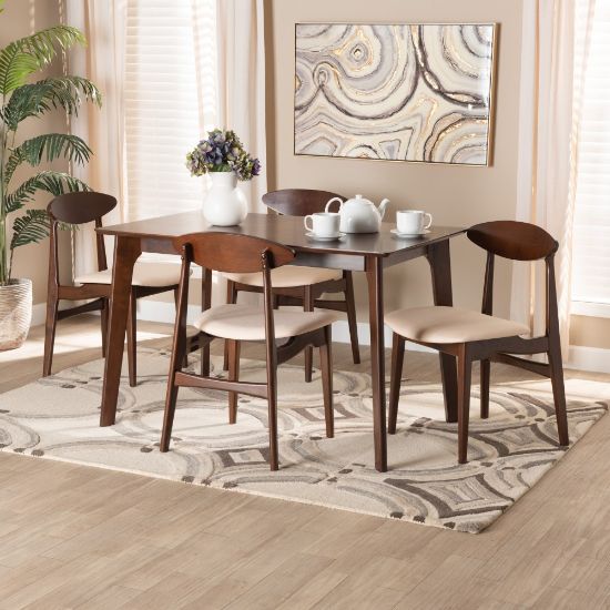 Picture of Baxton Studio Daria 5-Piece Dining Set, 29-15/16inH x 47-1/4inW x 29-1/2inD, Cream/Dark Brown