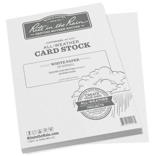 Picture of Rite In The Rain All-Weather Card Stock, White, Letter (8.5in x 11in), 100 Lb, Pack Of 80