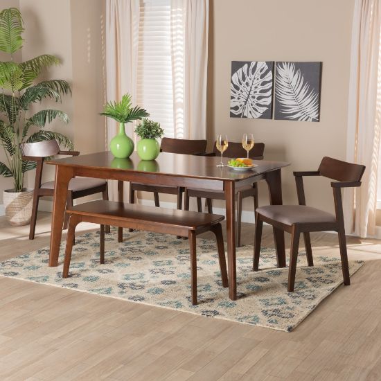 Picture of Baxton Studio Berenice 6-Piece Dining Set, 29-15/16inH x 59-1/8inW x 35-7/16inD, Warm Gray/Dark Brown