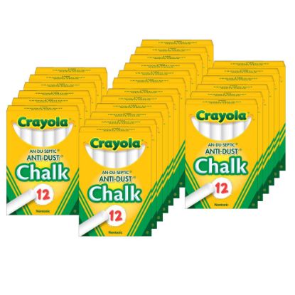 Picture of Crayola Anti-Dust Chalkboard Chalk, 3/8in, White, 12 Sticks Per Box, Set Of 24 Boxes