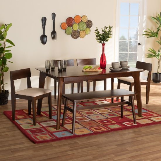 Picture of Baxton Studio Camilla 6-Piece Dining Set, 29-15/16inH x 59-1/8inW x 35-7/16inD, Cream/Dark Brown