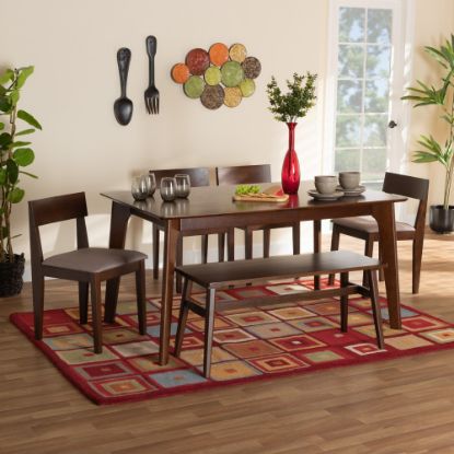 Picture of Baxton Studio Camilla 6-Piece Dining Set, 29-15/16inH x 59-1/8inW x 35-7/16inD, Warm Gray/Dark Brown