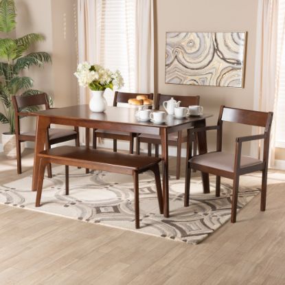 Picture of Baxton Studio Helene 6-Piece Dining Set, 29-15/16inH x 59-1/8inW x 35-7/16inD, Warm Gray/Dark Brown