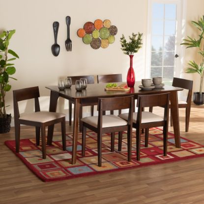 Picture of Baxton Studio Camilla 7-Piece Dining Set, 29-15/16inH x 59-1/8inW x 35-7/16inD, Cream/Dark Brown